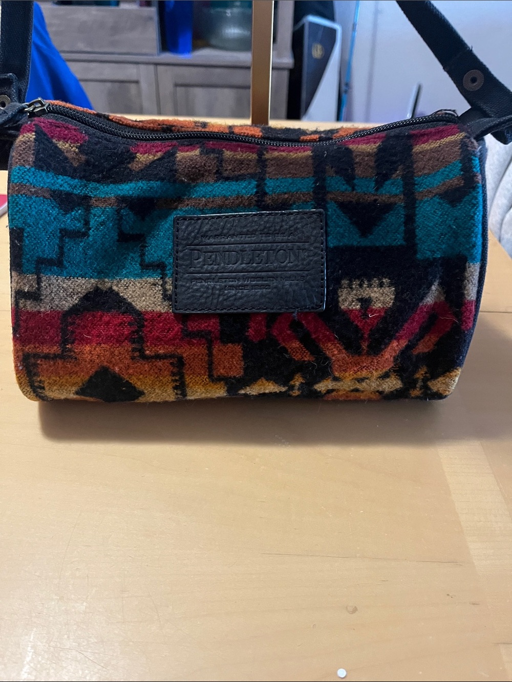 Pendleton Teal Red Gold Wool Patterned Crossbody Bag